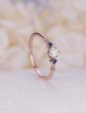 1ct Round Diamond Engagement Ring Sapphire Accents Trilogy 14k Rose Gold Finish