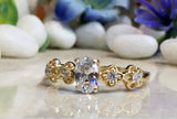 1.5ct Engagement Ring Oval Cut Diamond Floral Accents 14k Yellow Gold Finish
