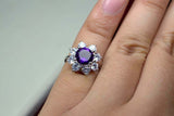 2.26ct Engagement Ring Round Cut Amethyst Diamond Floral 14k White Gold Finish