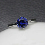 2ct Round Cut Blue Sapphire Engagement Ring 6 Prong Solitaire 14k WhiteGold Over