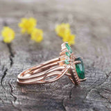2.3ct Engagement Ring Pear Cut Emerald Crown Tiara Bridal Set 14k Rose Gold Over