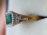 3ct Engagement Ring Green Emerald Cut Cocktail Halo 14k Yellow Gold Finish