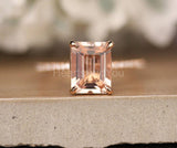 2ct Emerald Cut Simulated Morganite Accented Engagement Ring 14k RoseGold Plated