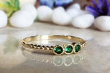 0.5ct Round Cut Emerald Trilogy Solitaire Engagement Ring 14k Yellow Gold Finish