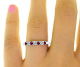 0.4ct Round Cut Pink Ruby Wedding Band Ring Anniversary 14k White Gold Finish