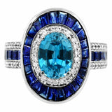 2ct Oval Blue Aquamarine Engagement Ring Dual Halo Art Deco 14k White Gold Over
