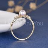 0.3ct Round Cut Simulated Diamond Petite Pearl Women Ring 14k White Gold Plated
