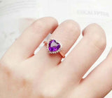 2.35ct Engagement Ring Heart Cut Purple Amethyst Diamond Halo 14k Rose Gold Over