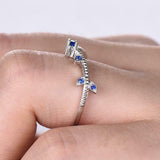 0.5ct Wedding Band Round Cut Blue Sapphire Curved Leaf Bridal 14k WhiteGold Over