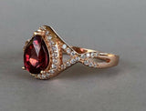 2.4ct Pear Red Garnet Halo Infinity Design Engagement Ring 14k Rose Gold Finish