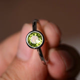 2ct Round Cut Green Peridot Engagement Ring 14k WhiteGold Finish Bezel Solitaire