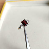 1.7ct Engagement Ring Emerald Cut Red Garnet Three Stone 14k White Gold Finish