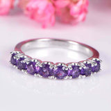 2.3ct Round Purple Amethyst Wedding Ring Band Half Eternity 14k White Gold Over