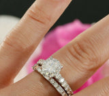 3ct Round Cut Diamond Bridal Ring Set Unique Baguette Band 14k White Gold Finish