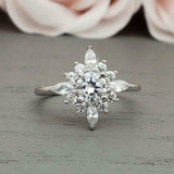 2.5ct Engagement Ring Round Cut Diamond Floral Sunburst 14k White Gold Finish
