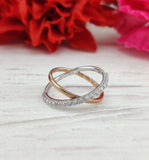 0.3ct Round Cut Moissanite Criss Cross Stackable Wed Band 14k Dual Gold Plated
