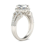 3Ct Round Cut Diamond Split Band Floral Halo Engagement Ring 14K White Gold Over