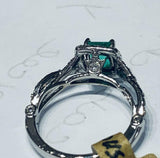 3.5ct Engagement Ring Green Cushion Cut Halo Split Shank 14k White Gold Finish