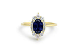 1.5ct Oval Cut Blue Sapphire Diamond Halo Engagement Ring 14k Yellow Gold Finish