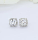 1.7ct Cushion Cut VVS1D Diamond Halo Stud Earrings 14k White Gold Finish