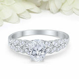 2ct Oval Cut Diamond Engagement Ring Vintage Leaf Accent 14k White Gold Finish