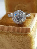 2.5ct Round Cut Diamond Halo Solitaire Engagement Ring 14k White Gold Finish