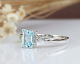 3.4ct Emerald Blue Aquamarine Engagement Ring Diamond Petite 14k White Gold Over