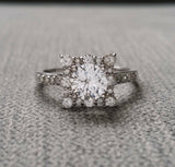 3Ct Round Cut Diamond Square Halo Solitaire Engagement Ring 14K White Gold Over