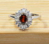 2.3ct Engagement Ring Oval Cut Red Garnet Diamond Ballerina 14k WhiteGold Finish