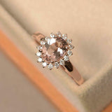 1.2ct Engagement Ring Oval Cut Morganite Diamond Halo Floral 14k RoseGold Finish