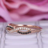 1ct Round Cut White and Black Diamond Wedding Band Infinity 14k Rose Gold Finish