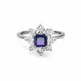 1.5ct Engagement Ring Princess Cut Sapphire Floral Solitaire 14k White Gold Over