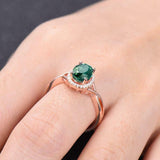 2.3ct Engagement Ring Oval Cut Green Emerald Split Shank Halo 14k Rose Gold Over