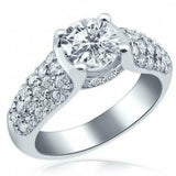 3ct Round Diamond Engagement Ring Cluster Accent Solitaire 14k White Gold Finish