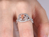 2ct Cushion Cut Peach Morganite Split Shank Engagement Ring 18k WhiteGold Finish