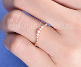 0.2ct Round Simulated Diamond Curved Dainty Pearl Wed Band 14k Rose Gold Plated