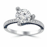 1ct Round Diamond Blue Sapphire Solitaire Engagement Ring 14k White Gold Finish