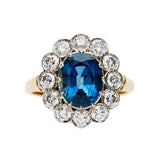 2.8ct Oval Blue Sapphire Engagement Ring Floral Halo Antique 14k Dual Gold Over