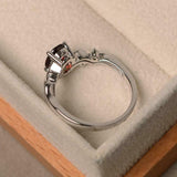 1ct Oval Cut Red Garnet Solitaire Round Wavy Accent Ring 14k White Gold Finish