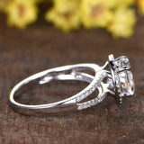 2.5ct Round Cut Diamond Engagement Ring Split Band Halo 14k White Gold Finish