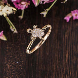 Beaded Sea Turtle Engagement Ring 1.5ct Round Cut Diamond 14k Rose Gold Finish