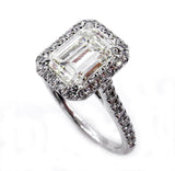 3ct Emerald Cut Diamond Halo Solitaire Engagement Ring 18K White Gold Finish