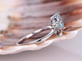 0.9ct Oval Cut Blue Aquamarine Bypass Leaf Design Ring 14k White Gold Finish