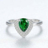2.25ct Engagement Ring Pear Cut Green Emerald Dual Halo 14k White Gold Finish