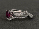 2.3ct Engagement Ring Pear Cut Pink Ruby Curved Bridal Set 14k White Gold Finish