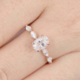 1.5ct Oval Cut Diamond Solitaire Ring 14k Rose Gold Finish with Marquise Accents