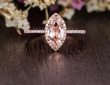 1ct Marquise Cut Simulated Morganite Halo Engagement Ring 14k White Gold Plated