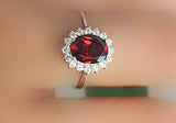 2ct Oval Cut Red Garnet Diamond Floral Halo Solitaire Ring 14k White Gold Finish