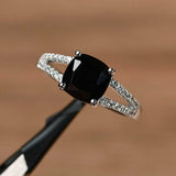 1ct Cushion Black Diamond Split Solitaire Engagement Ring 14k White Gold Finish