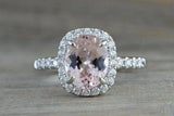 2.2ct Oval Cut Peach Morganite Solitaire Engagement Ring 14k White Gold Finish